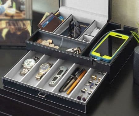 HOUNDSBAY Admiral Dresser Valet Box & Mens Jewelry Box Organizer with Large Smartphone Charging Station