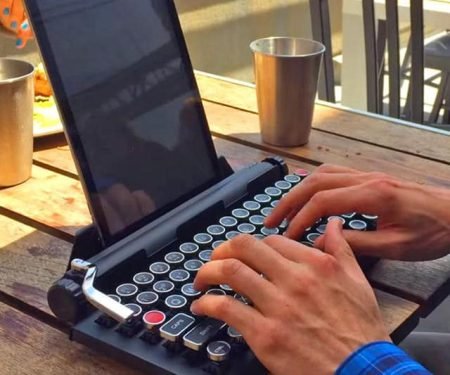 Qwerkywriter S Typewriter Mechanical Wired & Wireless Keyboard with Tablet Stand